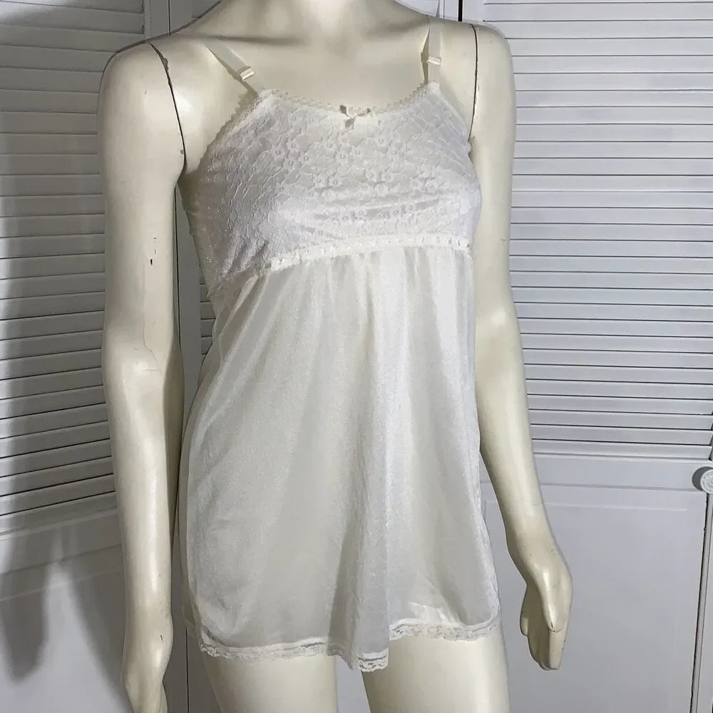 Vintage ILGWU‎ White Empire Waist Short Slip Dress Big Girls 14